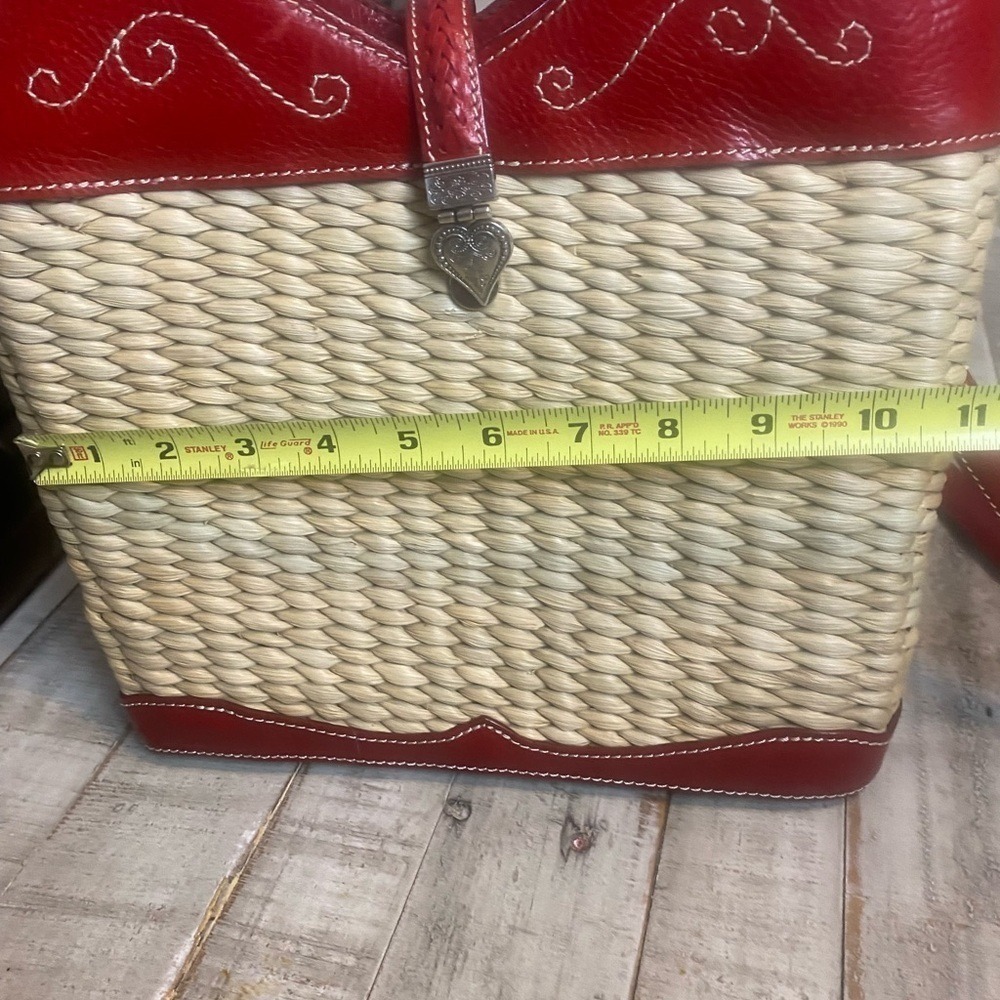 Brighton Straw & Red Leather Top Stitch Bucket Handbag Shoulder Strap Cr… - Picture 10 of 14
